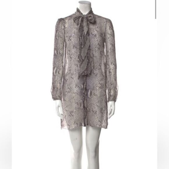 Diane Von Furstenberg Sheer Silk Animal Print Dress + Bow tie - Picture 1 of 4